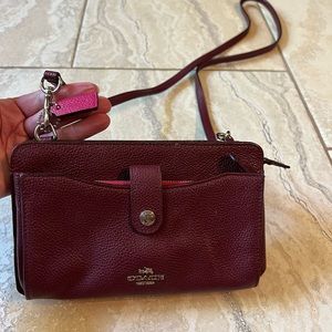 Burgundy Coach Noa Crossbody with pop up wallet in magenta/pink
